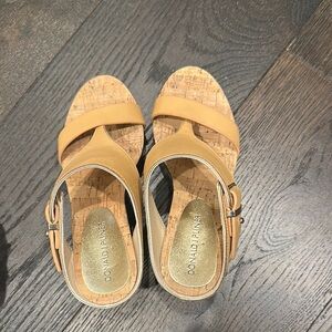 Donald J. Pliner Tan Wedge Sandals with Slingback Design